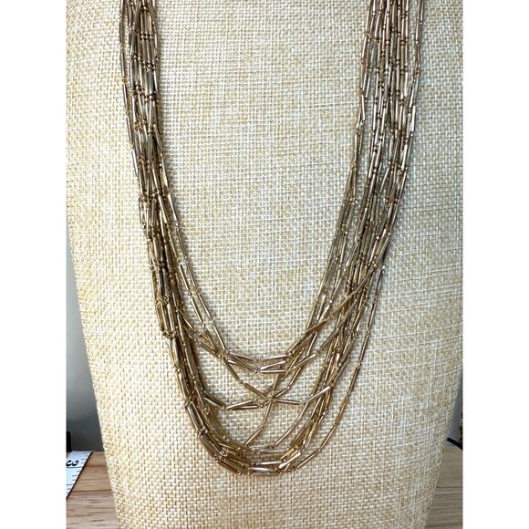 Coldwater Creek Long Layered Gold-Tone Necklace With Multi-Strand Tubular Beads - Picture 2 of 9